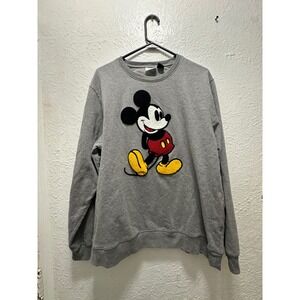 Disney Mickey Mouse Crewneck Sweatshirt Gray XXL Embroidered Classic Character
